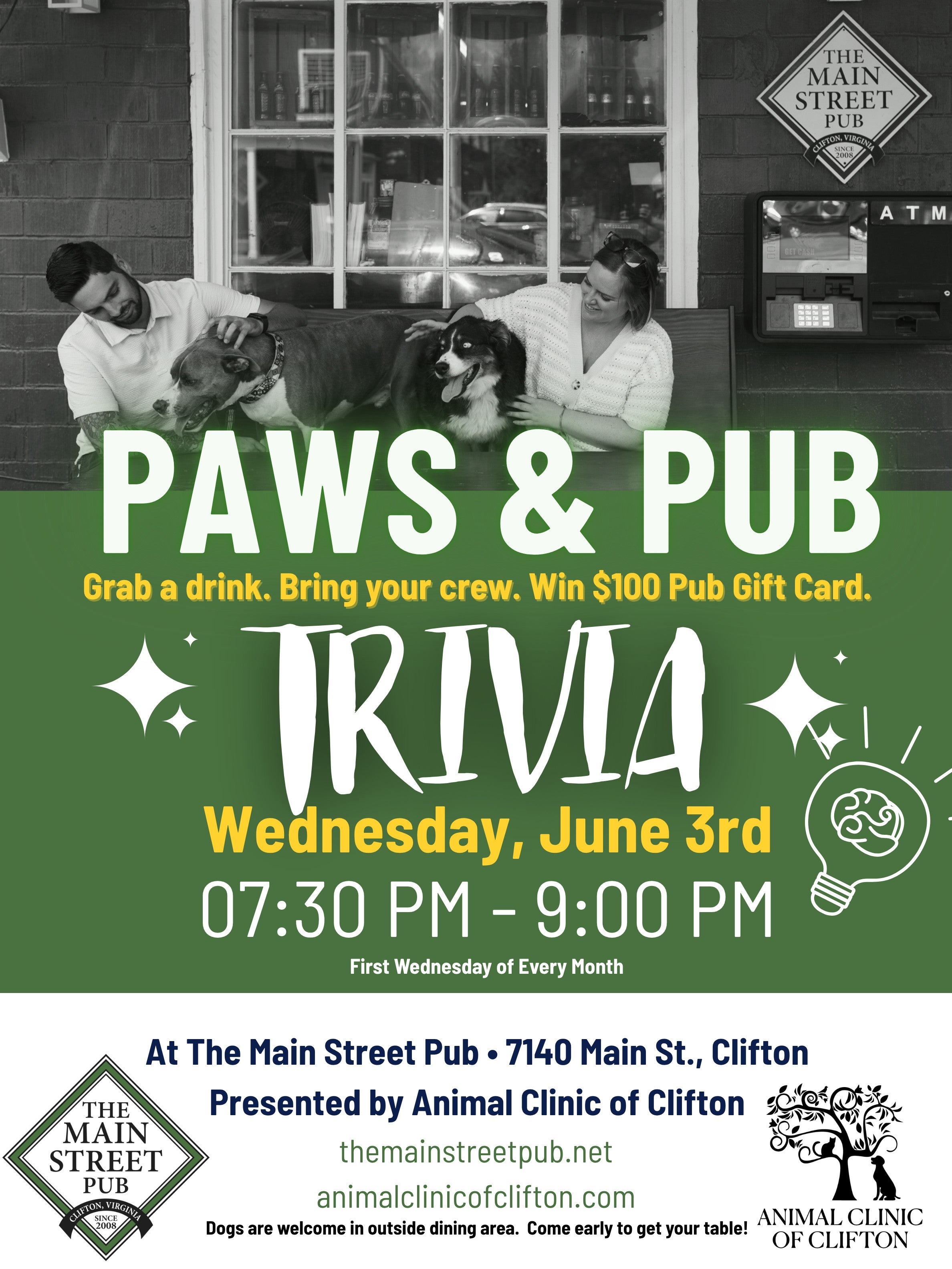 This Wednesday in Clifton: Paws & Pub Trivia Night (Dogs Welcome)
